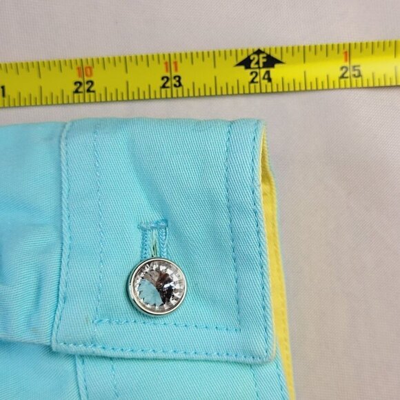 Quacker Factory Denim Jacket Size L Fringe Hem Rhinestone Zippers Jewel Buttons - Picture 10 of 11